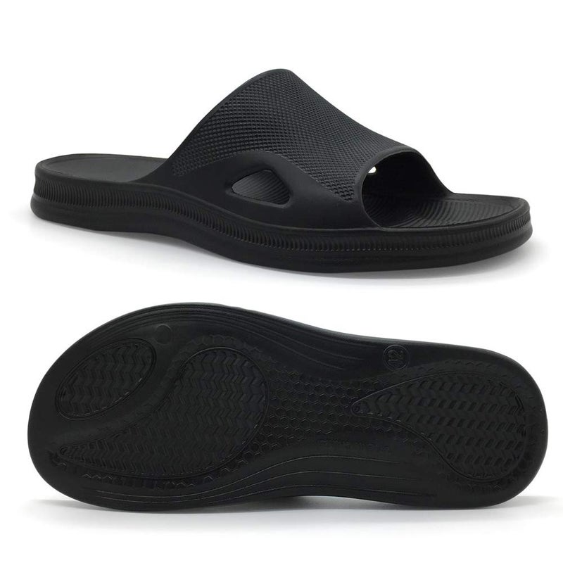 FUNKYMONKEY Bathroom Shower Sandal Mens Womens Indoor Home Beach Non Slip Slippers (12 M US, Dark Black) - Image 3
